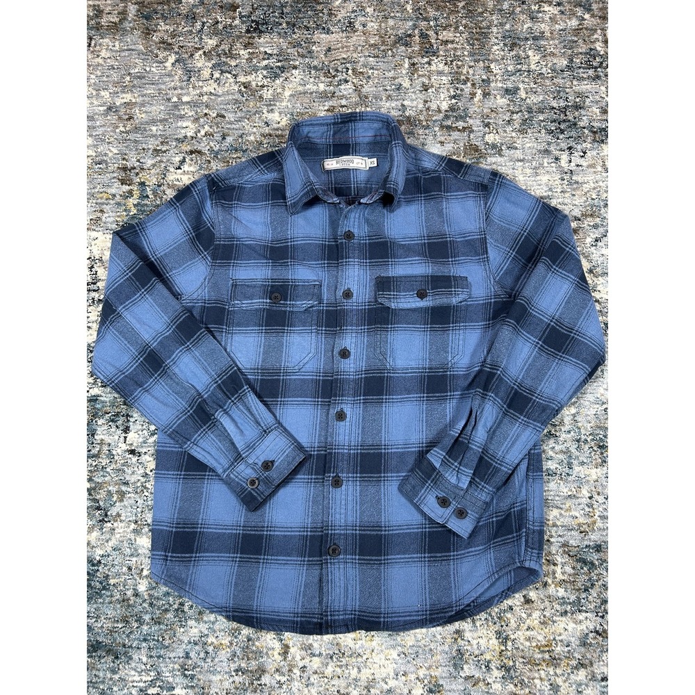 Redwood Creek Blue Plaid Flannel Button Down Shirt XS Rugged Buffalo Check